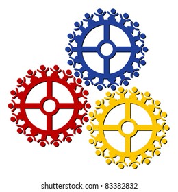 peoples gears turn in unison, symbolizing teamwork and synergy