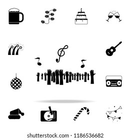 people's hands and musical notes icon. Party icons universal set for web and mobile