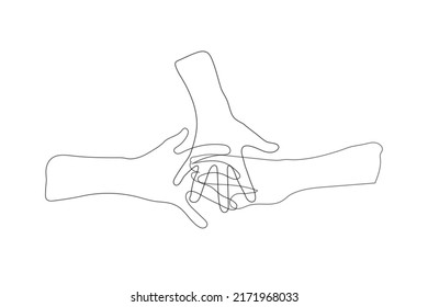 people's hands put their hands together - one line drawing vector. concept teamwork, friendly team, unity, unit, interest group, community
