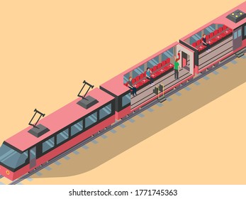 la gente mantiene su distancia mientras usa la ilustración del tren