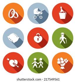People's lives flat icons set