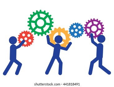 Peoples are moving gears. Vector illustration of a business concept