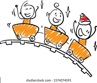 Peoples in a new year hat happy on a train carousel.
Girl hand drawn doodle line art cartoon design character - isolated vector illustration outline of woman.