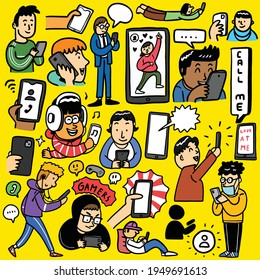 
peoples phone set drawing doodle color cartoon