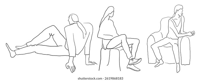 people's pose set in hand drawn sketching style in vector. Element for poster sticker design logo decoration prints postcard