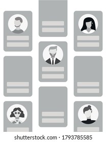 Perfiles de personas para banner, anuncio o fondo de presentación. Cuentas en blanco para representar cvs, cuentas de medios sociales o la lista de empleados en tu empresa, hombres de negocios y mujeres de negocios 