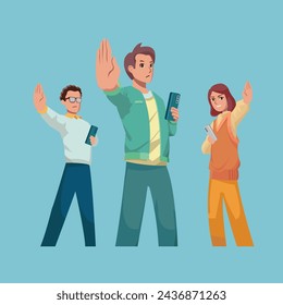 peoples puts out his hand and orders to stop, good for landing page or article illustration
