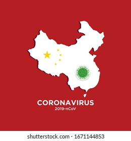 República Popular China, silueta de país con un mapa: Coronavirus en Wuhan, China. 2019 Coronavirus (2019-nCoV)