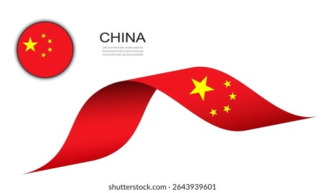 A bandeira da República Popular da China no botão de ondulação da fita e do círculo, a ilustração do projeto do vetor de bandeiras chinesas.