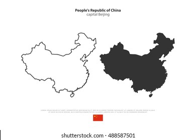 People's Republic of China isolated map and official flag icons. vector Chinese political maps illustration. Asian country geographic banner design. travel and business concept map symbol. China sign