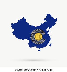 People's Republic of China map in Commonwealth of Nationsl flag colors, editable vector.