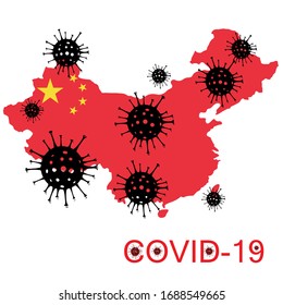 People's Republic of China map country silhouette with a stamp: Coronavirus on it. 2019 Novel Coronavirus (2019-nCoV) concept, for an outbreak occurs in China.