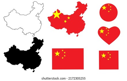 Icono de la bandera del mapa de la República Popular de China aislado en fondo blanco