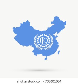 People's Republic of China map in International Labour Organization (ILO) flag colors, editable vector.
