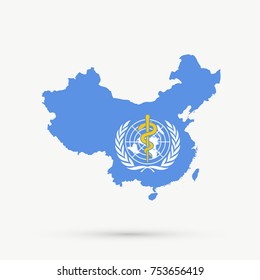 People's Republic Of China Map In World Health Organization (WHO) Flag Colors, Editable Vector.