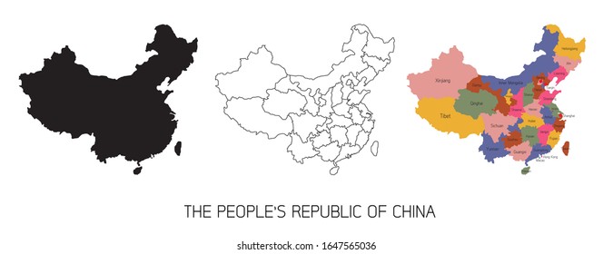 The People's Republic of China map,layout,state,province,cities name.Isolated vector illustration.