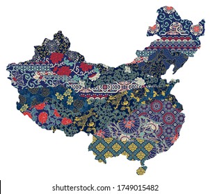 People's Republic of China traditional fabric abstract vector patchwork map