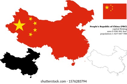 People's Republic of China vector map, flag, borders, mask , capital, area and population infographic