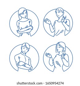 peoples showing different gestures character. Vector set of stylized people figures,  man and women people characters in different poses