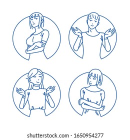 peoples showing different gestures character. Vector set of stylized people figures,  man and women people characters in different poses