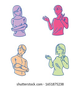 peoples showing different gestures character. Vector set of stylized people figures,  man and women people characters in different poses