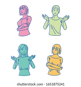 pueblos con diferentes gestos de carácter. Conjunto de vectores de figuras estilizadas de personas, personajes de hombres y mujeres en diferentes poses