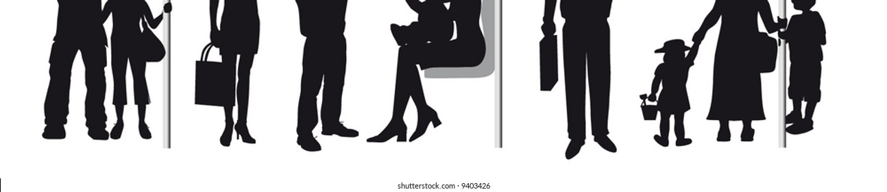 People's silhouettes on the bus.