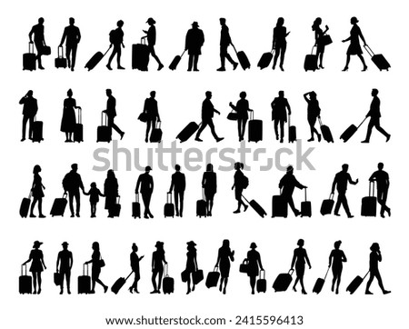 Peoples with suitcase silhouette vector art
