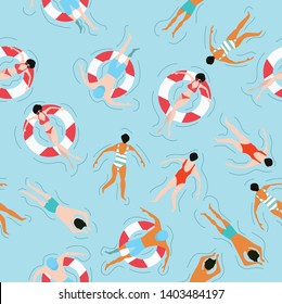 Peoples swimming summer seamless  pattern