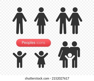 Peoples symbols. Family Icons Set. Flat Sign for using in the App, UI, Art, Logo, Web. Vector EPS 10