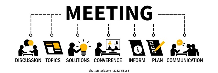 Peoples Together Discuss Some Topics in a Meeting Banner Web illustration Concept with icons	