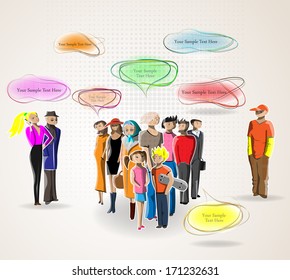 Peoples vector illustration and abstract talking bubbles