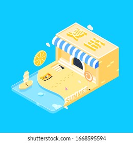 People's Vector isometric illustration material lying in the sun beside the swimming pool in summer