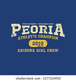 Peoria, Arizona design for t-shirt. College tee shirt print. Typography graphics for sportswear and apparel. Vector illustration.