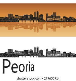 Peoria skyline in orange background in editable vector file
