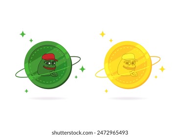 PEPE-Münze flaches Symbol auf weißem Hintergrund isoliert.