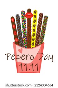 Pepero day. Biscuit cookies. Sweet treats in package. Vector illustration isolated.
