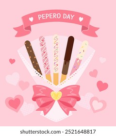 Pepero Day illustration with a bouquet of Pepero flowers with a ribbon