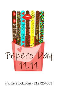 Pepero day. Korean biscuit. Sweet cookie sticks.  Vector illustration isolated.