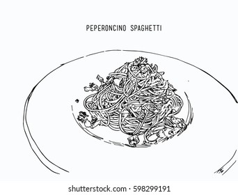 peperoncino spaghetti , Hand drawn vector illustration of spaghetti .