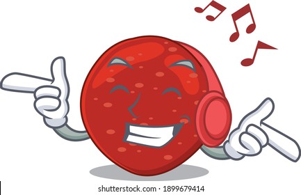 Peperoni Cartoon design concept listening music on headphone. Vector illustration