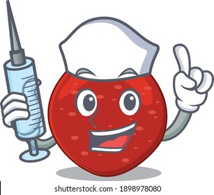 Peperoni humble nurse mascot design with a syringe. Vector illustration