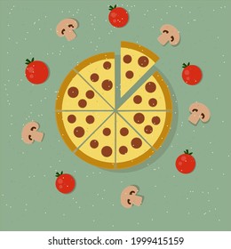 Peperoni pizza in retro style