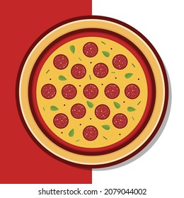 Ilustración del Icono del Vector Pizza Peperoni. Vector Pizza Peperoni. Estilo de caricatura plana adecuado para la página de aterrizaje web, pancarta, volante, pegatina, fondo de escritorio