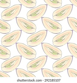 Pepino melon. Seamless pattern with fruits. Hand-drawn background. Vector illustration. Real watercolor drawing.