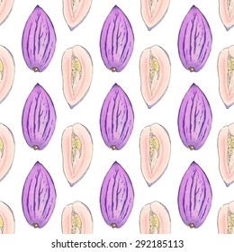 Pepino melon. Seamless pattern with fruits. Hand-drawn background. Vector illustration. Real watercolor drawing.