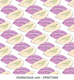 Pepino melon. Seamless pattern with fruits. Hand-drawn background. Vector illustration. Real watercolor drawing.