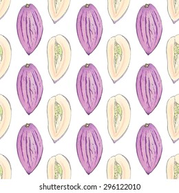 Pepino melon. Seamless pattern with fruits. Hand-drawn background. Vector illustration. Real watercolor drawing.