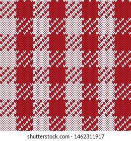 Pepita jacquard knitted seamless pattern. Red and white graphical vector illustration.
