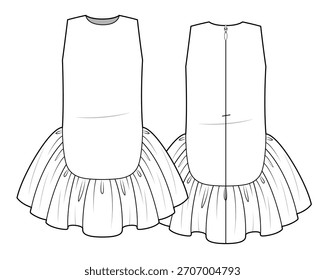  Peplum tops desenho plano técnico vetor maquete ilustração.